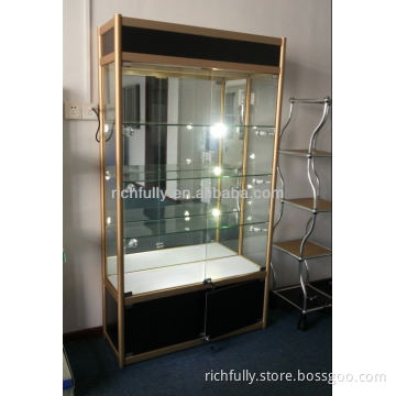 Hot sale beautiful Led lighted glass shelf, wood and glass showcases